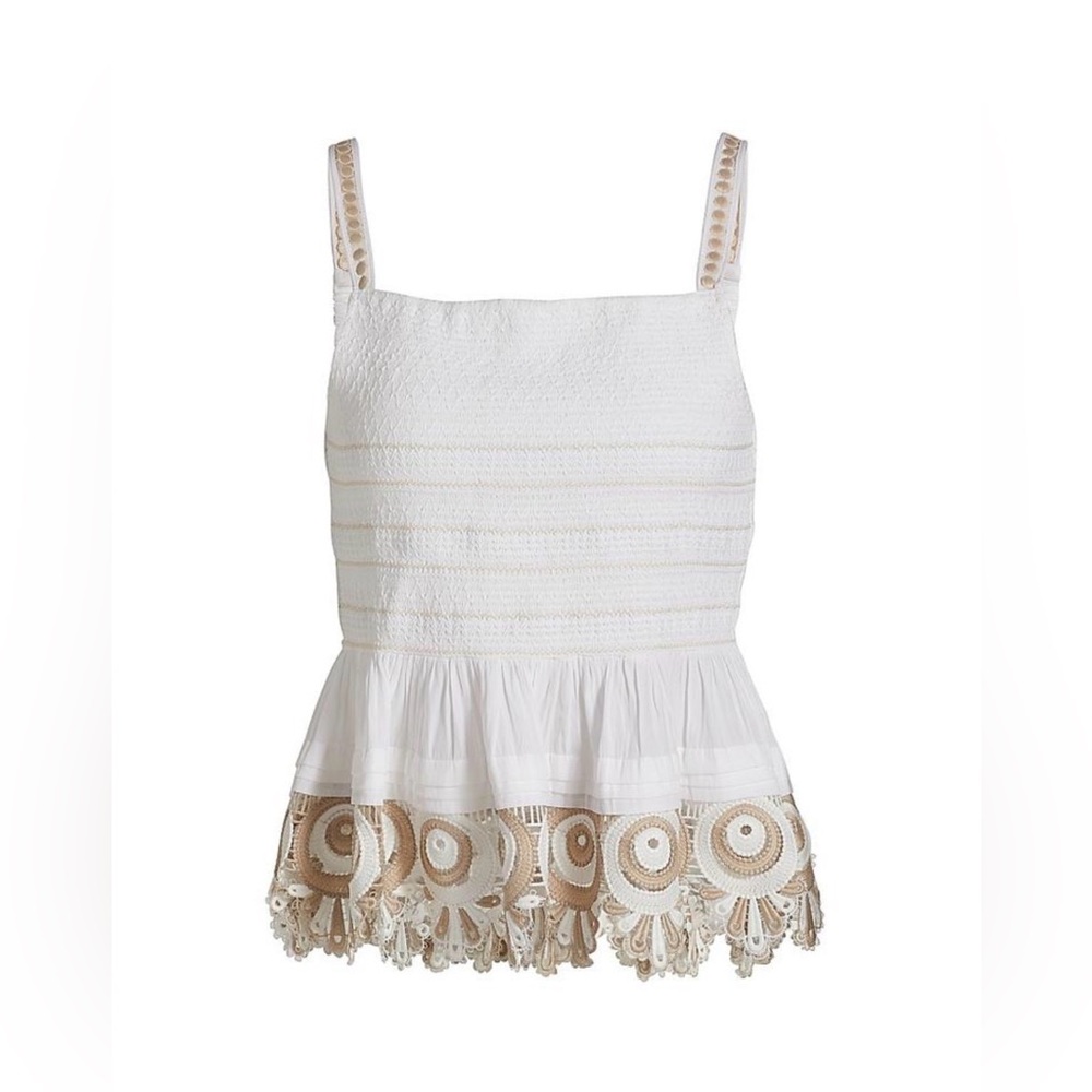 Ramy Brook ivory Crochet Hem Peplum Jess Camisole Top $345 nwt